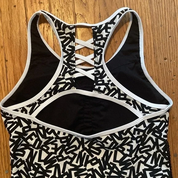 Unbranded Tankini Sports Top Mixed Letter Print Mesh Sides Opening On Back S - Picture 7 of 9